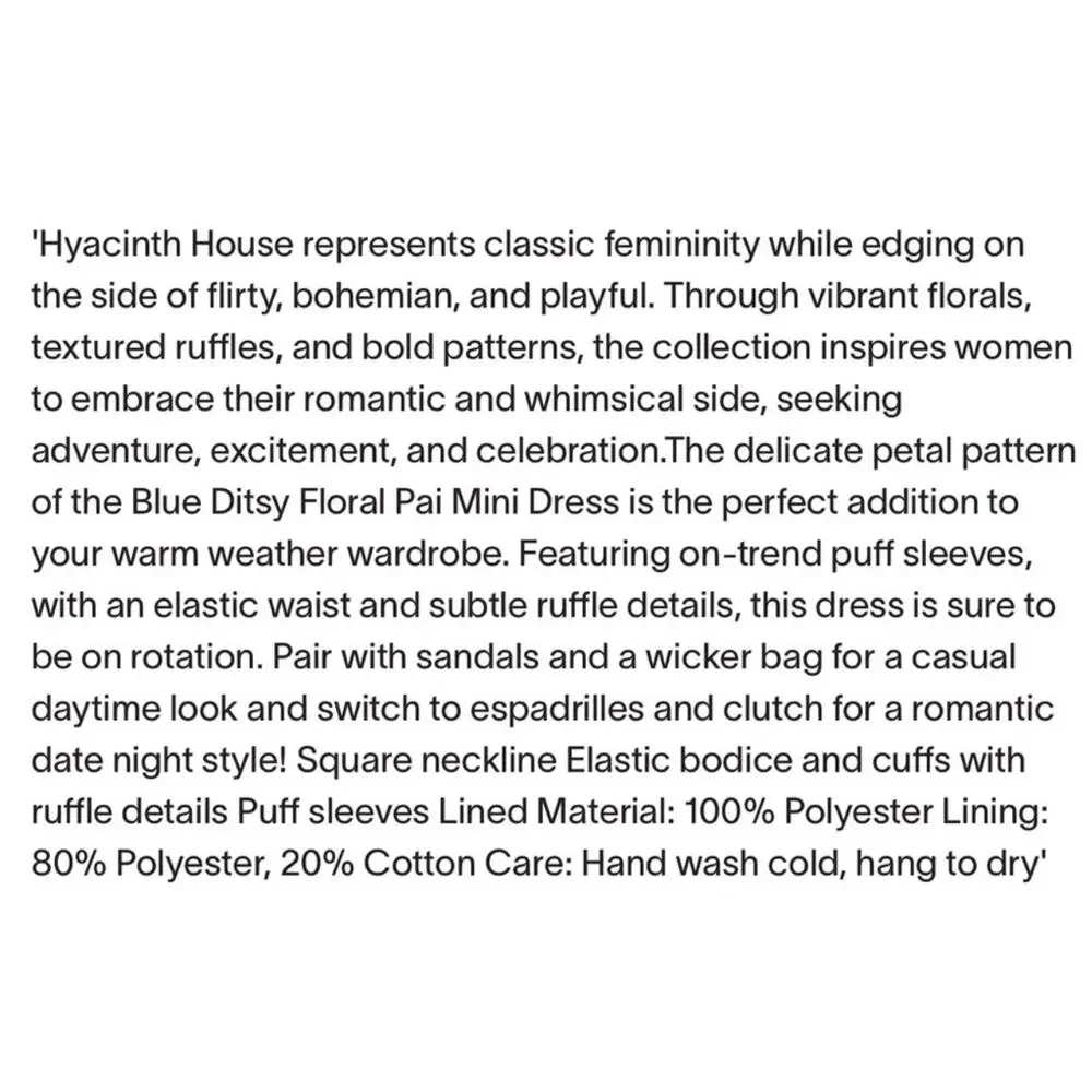 TUCKERNUCK Hyacinth House Hyacinth House Blue Ditsy Floral Pai Mini Dress NWT S
